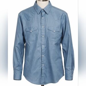 Vintage Western Frontier Pearl Snap Mens Shirt sz XL Blue Cowboy Rodeo Country